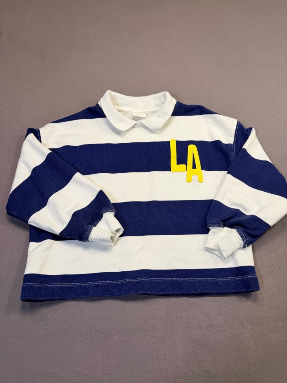 Zara Girls Rugby Polo Lightweight Sweatshirt Size 8-9 In Blue and White Stripe